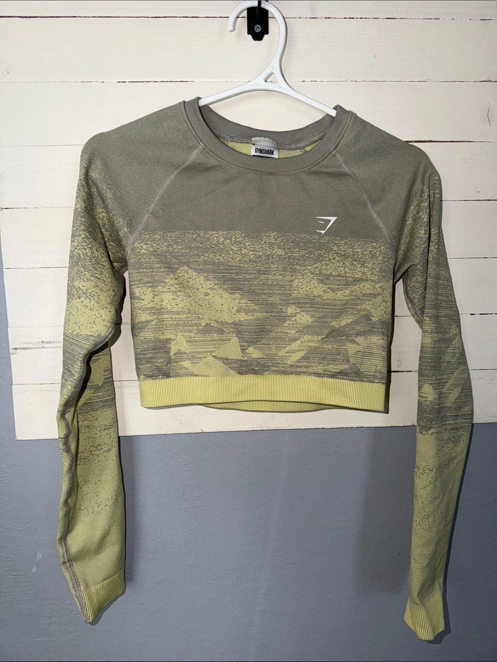 Gymshark Olive and Yellow Seamless Cropped Long Sleeve Top